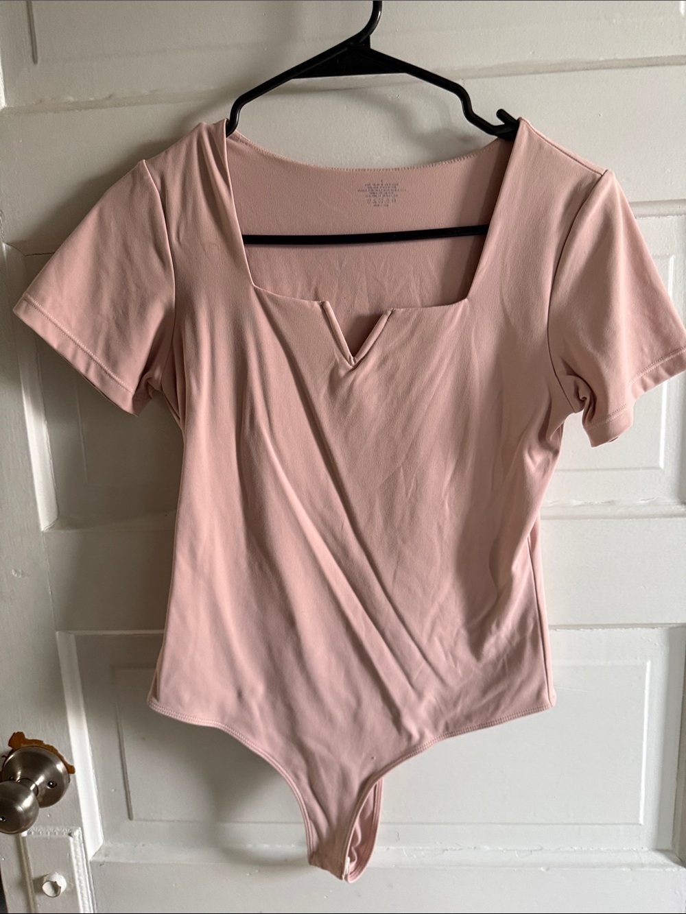 Women's Square Neck Short Sleeve Bodysuit - Blush Pink